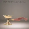 Brass aarti diya with wooden handle – traditional pooja diya for temple and rituals