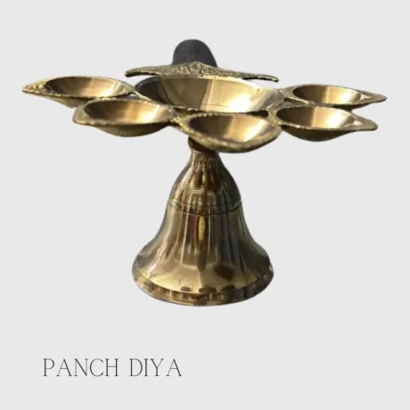 Brass Panch Aarti Diya with five flame holders for Hindu rituals