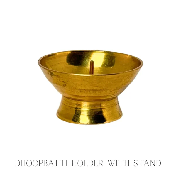 Traditional brass dhoopbatti stand for incense cone burning during puja rituals