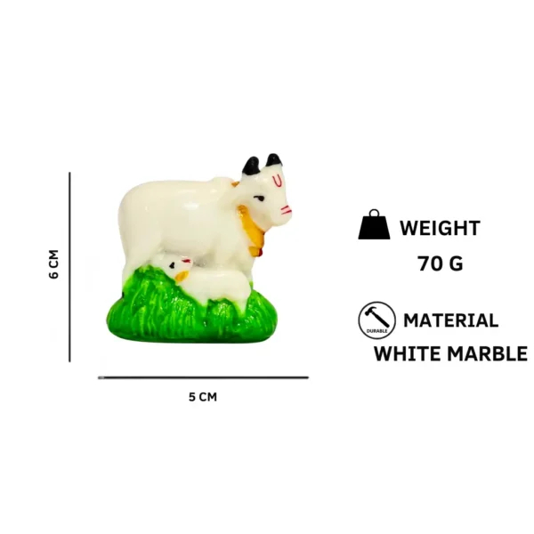 White marble Kamdhenu with calf idol for vastu and home decoration