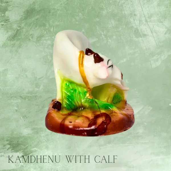 Kamdhenu Marble with Calf idol for pooja rituals, home temples, and spiritual décor at PoojaStore.in