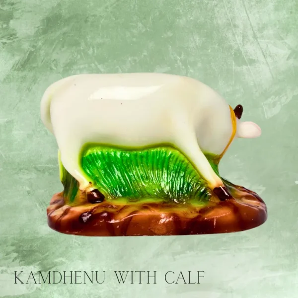 Kamdhenu Marble with Calf idol for pooja rituals, home temples, and spiritual décor at PoojaStore.in