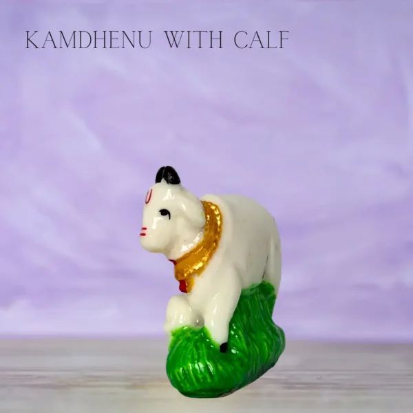Kamdhenu Marble with Calf idol for pooja rituals, home temples, and spiritual décor at PoojaStore.in