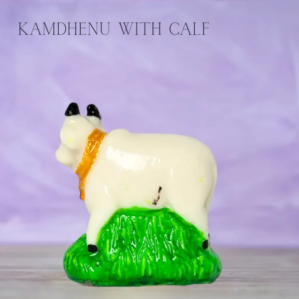 Kamdhenu Marble with Calf idol for pooja rituals, home temples, and spiritual décor at PoojaStore.in