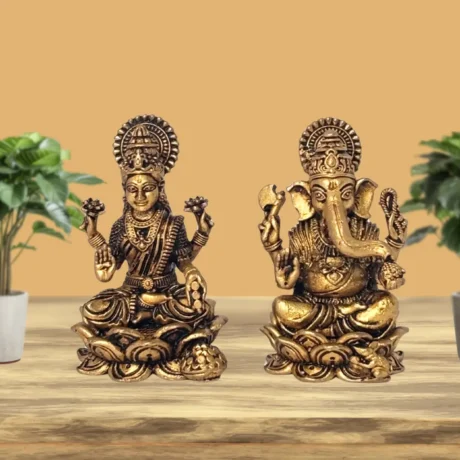 Beautiful brass Laxmi Ganesh idol for Diwali puja and home temple decoration