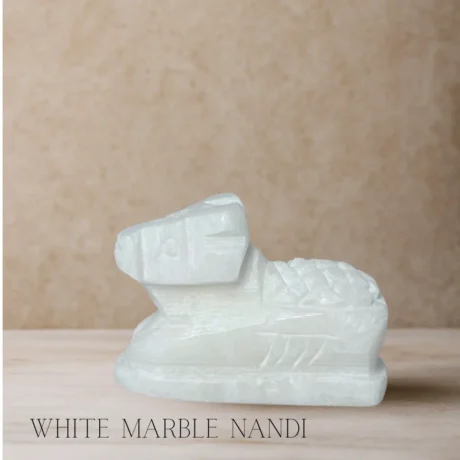 White marble Nandi statue for home temple and Shivling placement