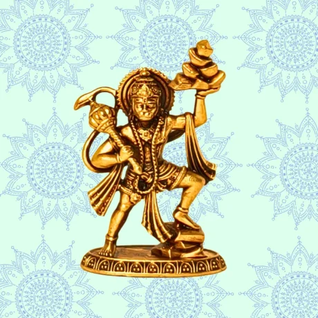 Brass Hanuman idol carrying mountain – divine Pawanputra Hanuman statue for strength, devotion, and positivity