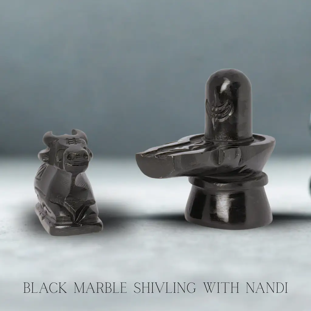 Black marble Shivling with Nandi idol for home temple and pooja