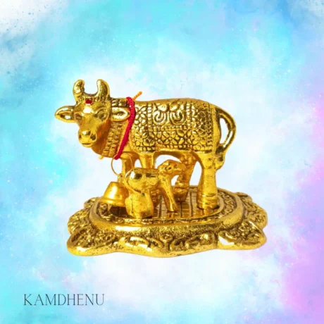 Brass Kamdhenu idol with intricate design for pooja and home decor
