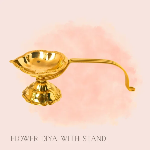Brass Flower Diya with Stand – Decorative traditional pooja lamp