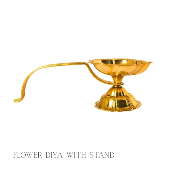 Brass Flower Diya with Stand – Decorative traditional pooja lamp