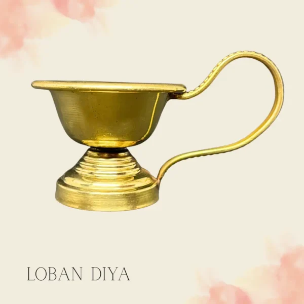 Brass loban diya with brass handle for pooja