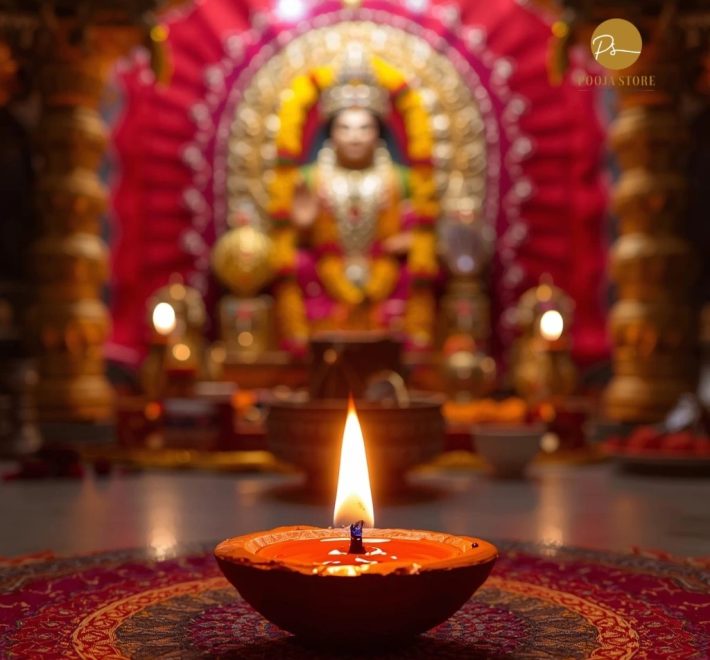 Ghee diya lit during Hindu rituals symbolizing purity, positivity, and divine spiritual energy