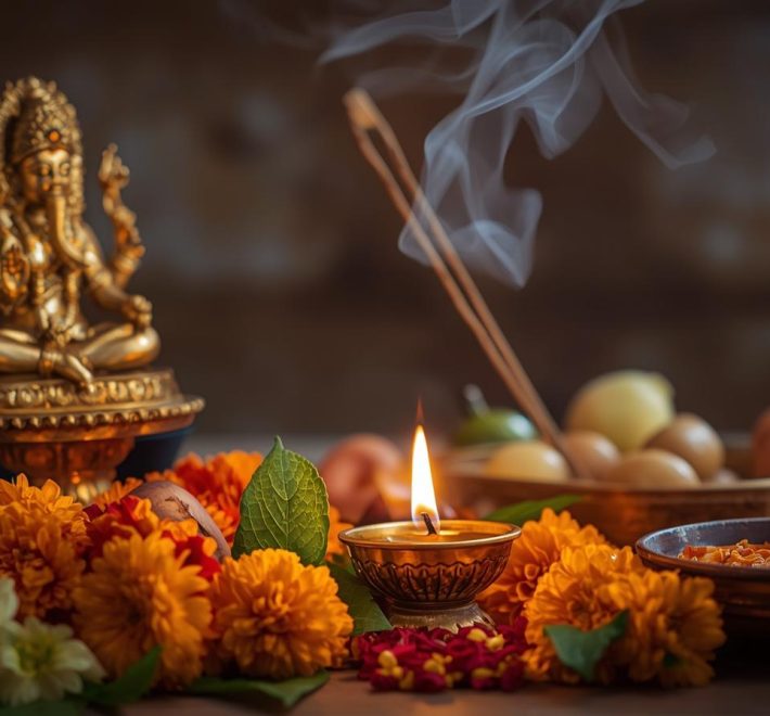Morning pooja ritual setup at home to start the day with bhakti and positive energy